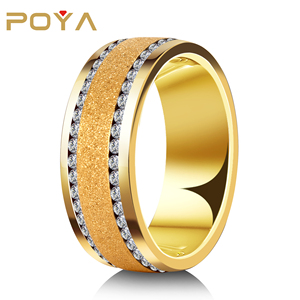 Anillo de titanio chapado en oro de 8 mm para hombre, centro arenado con incrustaciones de circonita cúbica, ajuste cómodo, joyería para boda, compromiso o aniversario - Product Image 1
