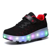 Zapatos voladores LED luces de carga USB niños patinaje sobre ruedas zapatos para niños niñas ajustable intermitente de zapatos de dos ruedas