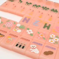 Ensemble de Mahjong américain de luxe en acrylique rose pêche pastel, 166 tuiles dessinées à la main avec Joker, portable