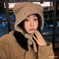 Nouveau Bonnet en Laine Tricoté Y2K 2026 avec Oreilles d'Ours Mignonnes, Couleur Unie Tendance, Protection Contre le Froid pour Couples, Idéal Plage et Voyage Automne