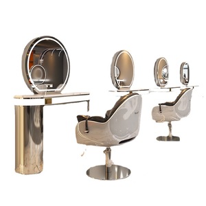 Espejo de Salón de Belleza de Doble Cara con Marco Dorado de Lujo Wss 2025, Estaciones de Peluquería y Barbería de Dos y Tres Plazas con Luz LED - Product Image 2