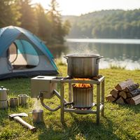 Réchaud à bois portable multifonctionnel avec réservoir d'eau pour la cuisson en camping en plein air