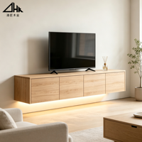 Meuble TV mural flottant en bois avec éclairage LED intégré, console multimédia à tiroirs multiples, meuble TV mural pour salon
