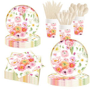 DAMAI - Vajilla de Papel Personalizada para Fiestas, Juego de Platos, Vasos y Servilletas de Papel con Tema Floral, Juego de Vajilla Desechable - Product Image 2