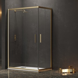 Kamalu KE-1000G satinato oro doccia custodia 110x110 doppia porta scorrevole acciaio senza telaio in ottone materiale per il bagno - Product Image 1
