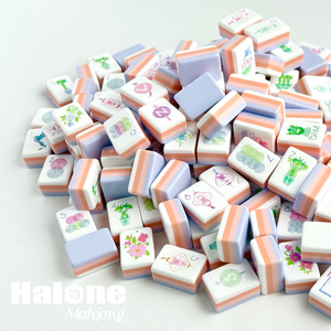 Juego de Fichas de Mahjong Americanas de Lujo de Alta Calidad en <span class=keywords><strong>Coral</strong></span> y Rosa Suave, 160 Fichas Estándar de Cuatro Capas de Acrílico con Diseño Floral Grabado - Product Image 3