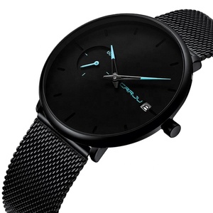 CRRJU Men's and Women Black Steel Mesh with Ultra-thin <b>Large</b> Dial Unisex Fashionable Sports Quartz Watch Can Be Wholesale - Product Image 1