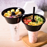 Plateau à collation jetable 2 en 1 bols à collation 700ml 360 500 700ml gobelets en plastique Logo personnalisable pour jus de poulet frit gobelets en PP