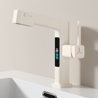 Robinet de lavabo de luxe extractible avec affichage numérique de la température, mitigeur de lavabo de beauté à poignée unique, eau chaude et froide pour salle de bain