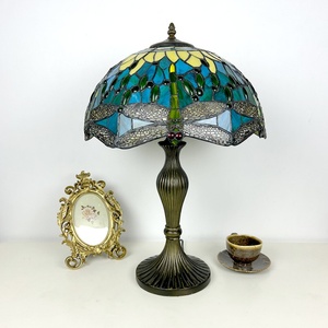 Longhuijing 16 Inch Dragonfly Stained Glass Lampshade <b>Bedside</b> Lamp Eco-Friendly Simple Mediterranean Style LED AC Lighting - Product Image 5