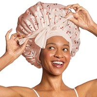 Bonnet de nuit en satin surdimensionné réglable à double couche personnalisé pour la protection des cheveux - Imprimé cerise