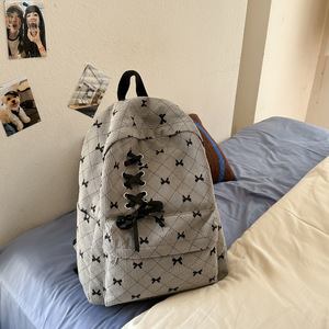 New Denim Fabric Bow Tie Design Female <b>College</b> Versatile Two Shoulder Middle High School Korean Style School <b>Bag</b> Backpack - Product Image 5