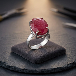 Classic High End Jewelry Minimalist Wedding Anniversary Party 925 Sterling <b>Silver</b> Ruby Red Bezel Setting Oval Cut Prong Setting - Product Image 2