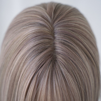 Perruque synthétique longue et droite, dégradée, violet clair, réglable, sans colle, 28 pouces, cheveux brun mat naturel, résistante à la chaleur, avec frange