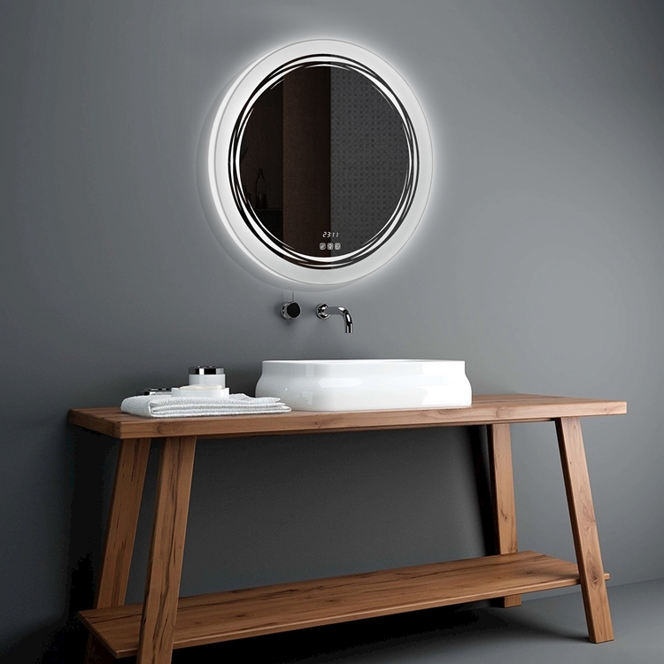 Водонепроницаемый Предотвращение запотевания дома декоративные ванная комната круглый светодиодный зеркало с отображением времени