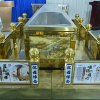 Carroza Funeraria de Titanio Dorado con Enfriamiento Directo, Plataforma de Exhibición, Área Floral Central, Puertas Dobles Correderas y Cuerpo de Cobre