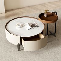 Table basse ronde en cuir et acier, style moderne créatif et antique, pour salon de luxe, couleur crème, haute qualité