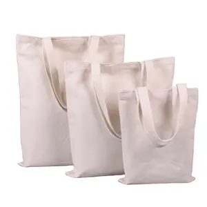 Bolsas de mano de algodón reutilizables de lona lisa en blanco promocionales impresas personalizadas para ir de compras con logotipo