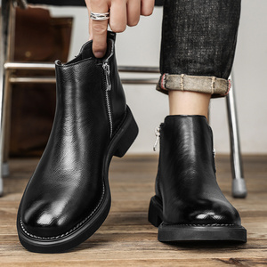 Bottines Chelsea noires tendance pour hommes, confortables, durables, avec semelle intérieure, en cuir, pour l'automne et l'hiver - Product Image 3