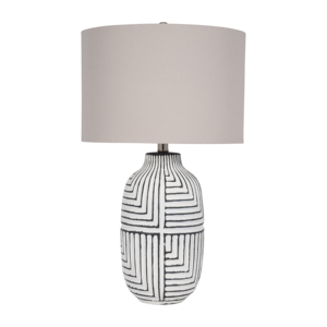 Lampada da Tavolo con Base in Ceramica a Texture Tribale, Illuminazione Decorativa per Camera da Letto, Soggiorno e Comodino - Product Image 1