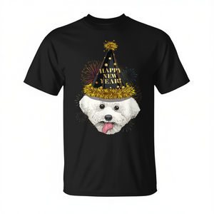T-shirt de fête du Nouvel An pour chien Bichon Frise, noir, taille adulte - Product Image 2