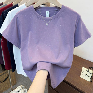 T-shirt da <span class=keywords><strong>donna</strong></span> RUICHI in cotone elasticizzato a costine 230GSM, <span class=keywords><strong>con</strong></span> glitter a stella lucidi, spalle regolari, estiva, multicolore, a maniche corte - Product Image 4