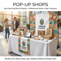 Ensemble chemin de table et nappe personnalisés, housses promotionnelles pour présentation de marque pour les boutiques éphémères et les festivals