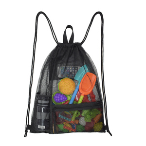 Heavy Duty Mesh Drawstring Bag Swimming Mesh Bag Beach Sport Equipment Storage Mesh Backpack Bag for Beach