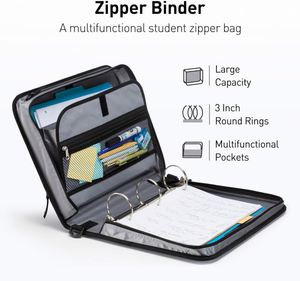 Échantillon gratuit, classeur à fermeture éclair multifonctionnel BSCI, poche intérieure, classeur à 6 anneaux avec porte-stylo pour hommes et femmes - Product Image 6