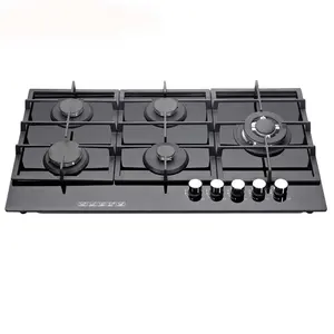 Best New Built-In Kitchen Appliance Gas Stove Tempered Glass Gas Hobs With 5 Burners Enamel Pan Support Gas Hobs