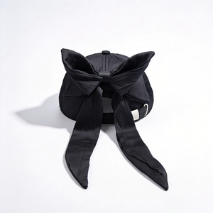 Your Brand <b>Black</b> for Ear Bow <b>Baseball</b> <b>Cap</b> Fashionable Soft Polyester/Cotton Pleated Satin with Long Tail Ribbon for Unisex - Product Image 2