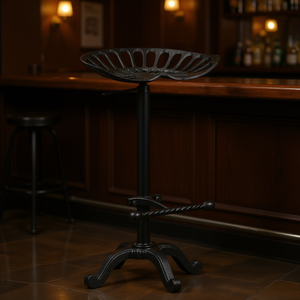 Tabouret de bar réglable en fonte noire de style rétro, hauteur comptoir, mobilier commercial - Product Image 2