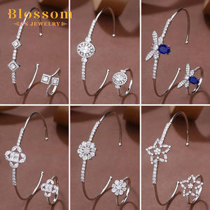 Blossom perhiasan CS 925 perak murni, Set cincin Bangle mewah sederhana zirkonia pernikahan/pertunangan, perhiasan bagus untuk trendi - Product Image 1