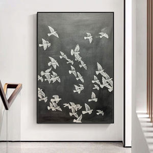 Mintura personnalisé en gros à la main toile œuvre dessin animé Style oiseaux troupeaux <span class=keywords><strong>peinture</strong></span> à l'huile maison décorative affiches murales - Product Image 1