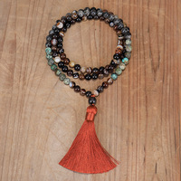 Nouvel ensemble unisexe transfrontalier de bracelet et collier en fer à 108 perles, avec pierres scintillantes et turquoise, à brins mélangés et longues pampilles