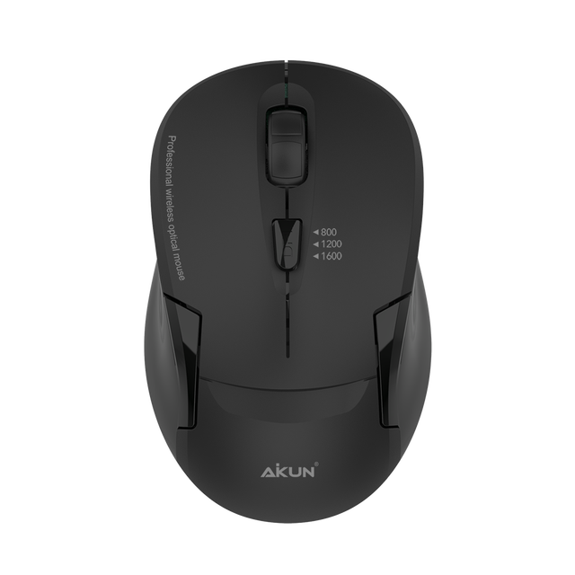 AIKUN Home Office Used 2.4G Wireless Optical Mouse-1 AA Battery-4 Buttons-800/1200/1600DPI-USB Dongle and Slot-Plug and Play