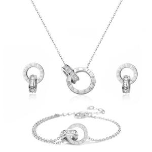 Stainless Steel Roman Numeral Double Ring Jewelry <b>Set</b> Necklace <b>Bracelet</b> Cubic Earrings <b>Set</b> for Women Double Ring Jewelry <b>Set</b> - Product Image 1
