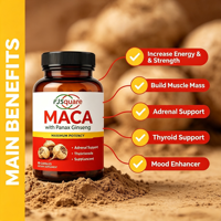 Poudre de racine de maca, 120 capsules végétales avec extrait de racine de maca noire + rouge + jaune, complément alimentaire pour hommes et femmes, OEM