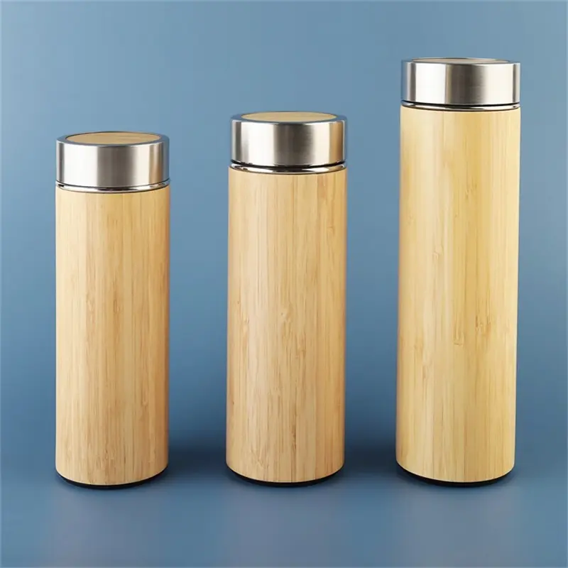 Eco-friendly Natural Bamboo Flask Thermos Vacuum Insulated Stainless Steel Travel Tea Mug