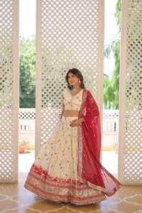Export Quality Pure <b>Viscose</b> Jacquard <b>Fabric</b> Lehenga Choli and Dupatta Set for Special Occasion for Export Sale - Product Image 4