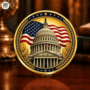 Großhandel: Personalisierte Neuheiten-Münze – US-Kapitolgebäude und amerikanische Flagge mit goldenem Lorbeerkranz-Rand, Gedenkmünze - Product Image 1