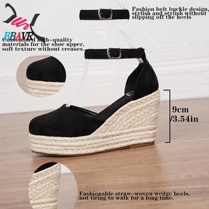 Sandales compensées décontractées pour femmes à bout rond en microfibre avec bride de cheville, style espadrille, vente en gros d'usine - Product Image 4