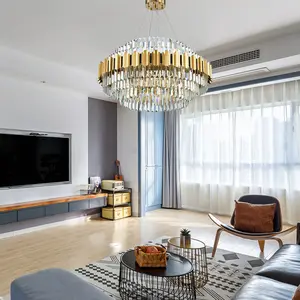 Height adjustable decorative gold luxury pendant lamp lights modern glass wholesale crystal custom chandelier