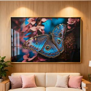 Peinture LED personnalisée en porcelaine cristalline avec impression HD, motif papillons et plantes, pour décoration intérieure, mur de fond de restaurant, en promotion - Product Image 4