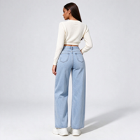 Pantalon colonne taille haute pour femme, aspect denim bleu clair délavé, pour Loggia Autumn Day Hours