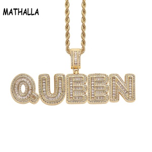 Collana con lettera iniziale personalizzata ciondolo HipHop Iced Out CZ Diamond Baguette Letter collana con gioielli con nome <span class=keywords><strong>per</strong></span> ragazze - Product Image 2