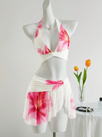 En gros, 10 ensembles de micro bikinis halter pour filles asiatiques, sexy, à imprimé floral et à volants, coupe haute et tendance