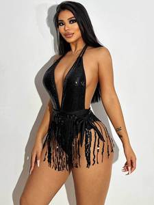 Sexy Deep V <strong>Sequin</strong> Swimsuit Ins Trendy Tassels One Piece Swimsuit 2024 New Bikini Beachwear - Product Image 2