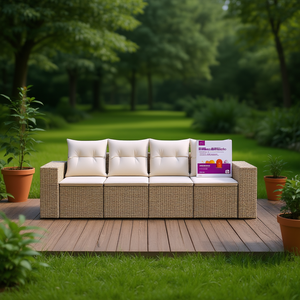 Juego de Sofás de Jardín de Ratán Color Crema Beige, 4 Plazas, Resistente a la Intemperie, Muebles de Exterior de Diseño Contemporáneo - Product Image 2