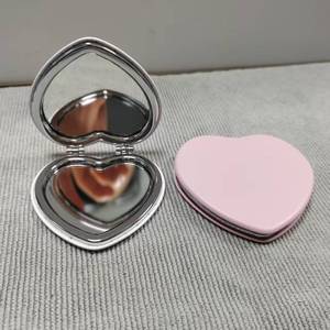 Hot Selling Double-Sided Portable Makeup <strong>Mirror</strong> PU Leather Small Heart Shape Pocket <strong>Mirror</strong> in Pink <strong>White</strong> - Product Image 1